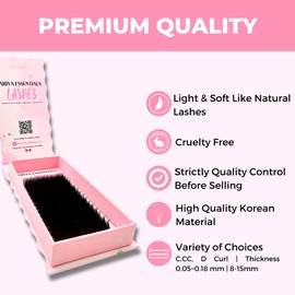 Ariya Lashes Premium Mix 16 Lines Individual Classic Fan Eyelashes Extension, C-CC-D Curl, Professional 100% Handmade Volume & Hybrid Lashes, 0.03D-(8mm-15mm)