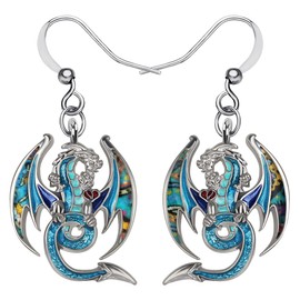 Enamel Alloy Fantasy Dinosaur Dragon Earrings Drop Dangle Fashion Jewellery for Women Girls Charm Gift, Zinc Zinc enamel, No Gemstone