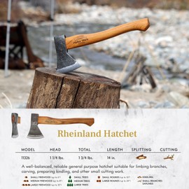 1844 Helko Werk Germany Traditional Rheinland Hatchet - Made in Germany Camping Hatchet and Bushcraft, Backpacking Handmade German Hatchet - Head 1.25 lbs, Handle 14 in. (Rheinland Hatchet) #11326