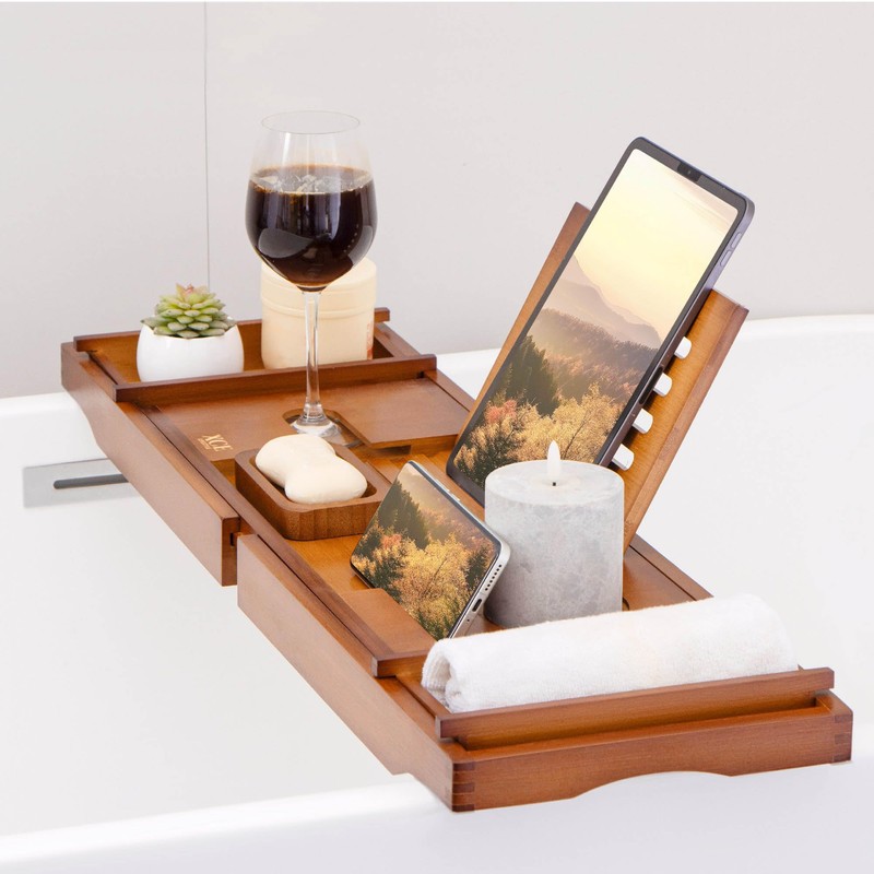 XcE Bamboo Bathtub Caddy Tray - Expandable to 41 Inches