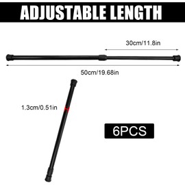 Pack of 6 Clamping Rods, 30-50 cm, Telescopic Curtain Rod, Non-Slip Tension Rod, No Drilling, Small Telescopic Rod with Spring for Windows, Wardrobes, Shoe Cabinets, Wardrobes, Bookshelves (Black)