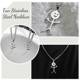 EAVUYIS 2 Pieces Funny Graffiti Necklace, Silver Smiley Silver Necklace, Match Finger Gesture Necklace, Gifts for Men and Women