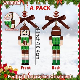 4in Wooden Nutcracker Football Christmas Ornament, Ball Beads & Lanyard Hanging Decor for Players Teams Fans Xmas Tree Ornament Home Wreath Party Decoration Gift for Enthusiasts