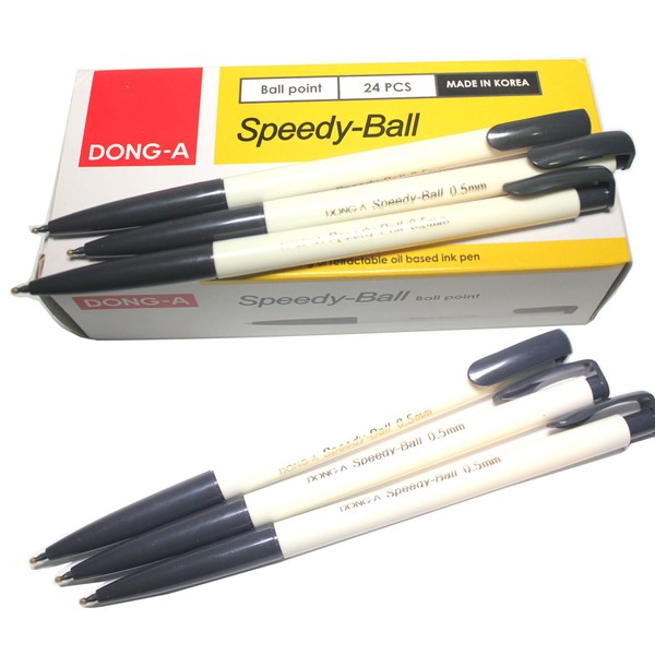 Dong-a Speedy-Ball 0.5 mm Smooth Writing Retractable Oil Based Ink Ball Point Pen Dozen Box (Pack of 24) - Black