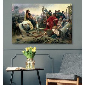 artprints1stop Canvas Print Wall Art - Vercingetorix Throws Down His Weapons at The Feet of Julius Caesar by Lionel Royer - 36x24 inches