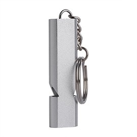 Pomya Silbato de Emergencia, aleación de Aluminio, Doble Orificio, Acero Inoxidable portátil, Fuerte silbido para Exteriores, silbidos de Supervivencia de Alto decibelio con Llavero(Plata)