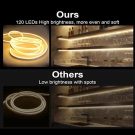 NUACIET Neon Light Strip 16.4ft Flexible Waterproof LED Light Strips 12V Light Strip with Power Supply Silicone LED Neon Rope Lights for Kitchen,Bedroom, Indoor and Outdoor Decoration(Warm White)