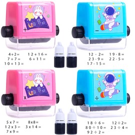 Fewlew Maths Roller Stamp 4 Pieces, Math Roller Stamp Addition Subtraction, Multiplication Division Maths Stamp Roller for Children Learning Maths
