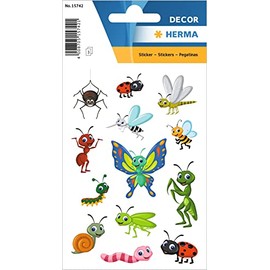 HERMA 15742 Small Insects Stickers, Pack of 39, Animal Stickers with Spider, Dragonfly, Caterpillar, Snail, Ladybird, Worm, Bow Tie Motif, Children's Labels for Photo Album, Diary, Scrapbooking,