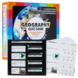 Flippo pad Quiz Device Game - Geography Trivia Quiz Game - 25 Cards - 200 Questions - Educational & Fun - Ideal Travel Games for Kids - Family Quiz Games - Portable Pack - Age 6+