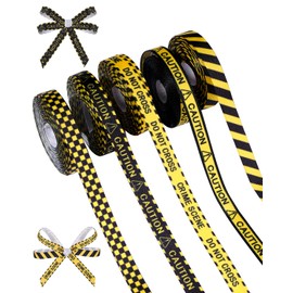 Liobelon 5 Rolls 25 Yards Caution Ribbons 3/8" Yellow Caution Tape Caution Do Not Cross Fabric Ribbon Yellow and Black Striped Ribbon for Gift Wrapping DIY Danger Hazardous Areas Decorations