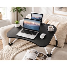 Portable Folding Laptop Desk Bed Tray Table with Foldable Legs - Beige