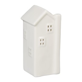 Relaxdays Ceramic Tea Light House, Light House for 1 Tea Light, H x W x D: 13.5 x 6 x 6 cm, Tea Light Holder House, White