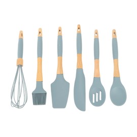 Silicone Cooking Utensils 6 Piece Silicone Utensil Set Durable Wooden Handle Kitchen Gadgets for Home Restaurant