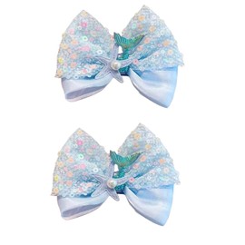 Mermaid Hair Bow Clips - Mermaid Hair Accessories Starfish Hair Clip Sequin Hair clips for Girls Fishtail Sparkling Hair Clips for Girls (Blue-Mermaid)