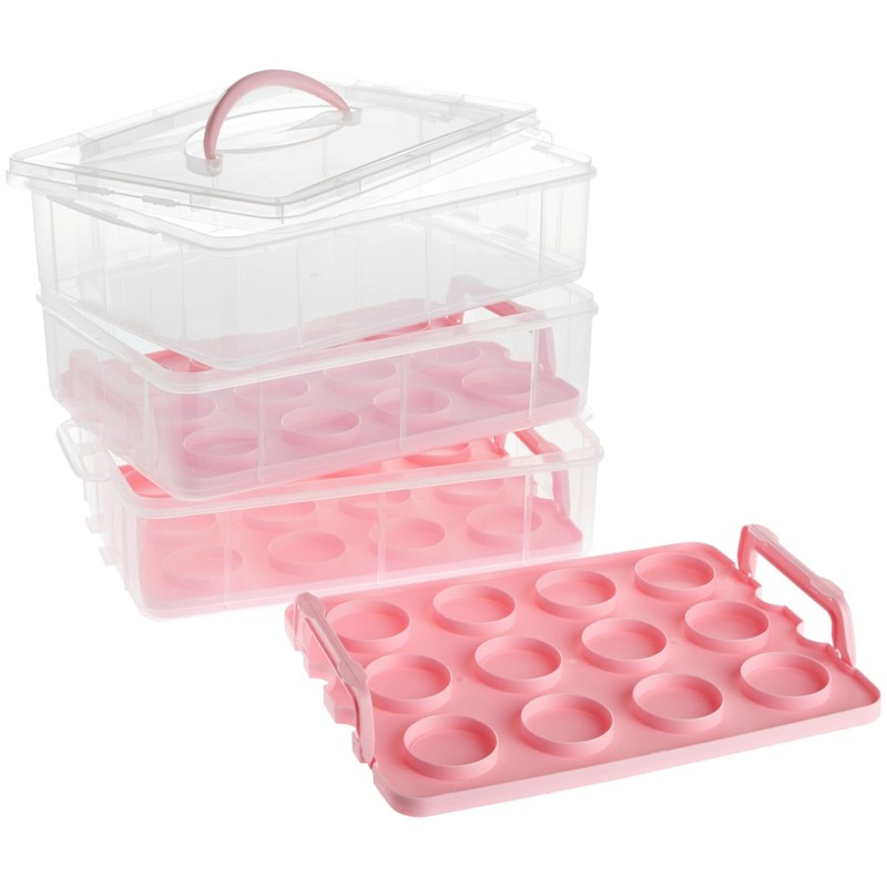 Juvale 3-Tier Cupcake Carrier - Airtight Plastic Container for Baking