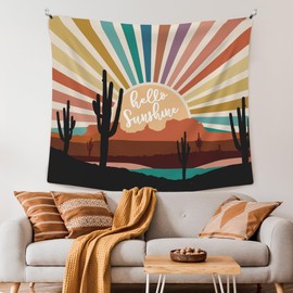 XLDLIOO Boho Sun Hello Sunshine Classroom Wall Tapestry, Western Cactus Wall Tapestry Hanging for Bedroom, Western Desert Tapestries Wall Decor Art for Reader Library Reading Nook Kids Room 60x50in