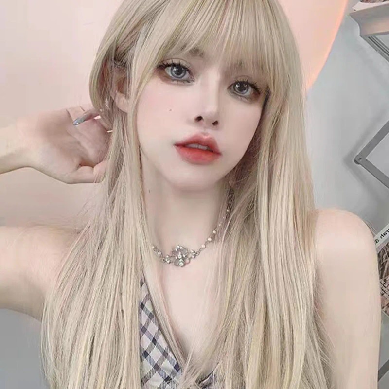 Peluca Rubia Natural Larga Pelo Liso Cosplay Mujer Dama