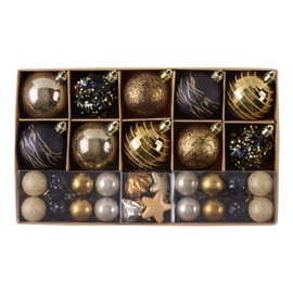 DecorbyHannah 50ct Christmas Ornaments Set, Black Gold Christmas Tree Ornaments Decorations, Assorted Shatterproof Decorative Hanging Ball Ornaments for Small Tree, Home Party Decor