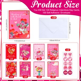 Skyygemm 120 Pack Religious Valentines Day Cards Valentine Day Cards with Envelopes Christian Valentines Cards with Blessing Vintage Flower Greeting Cards for Valentine's Day Party Favors Supplies