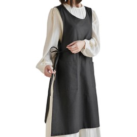 Nanxson Women's Cotton Linen Apron Cooking Apron Printed Kitchen Apron with 2 Pockets for Garden Beacons Painting, black
