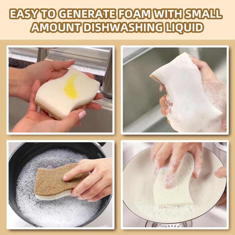 12 Pack Non Scratch S-Shaped Natural Kitchen Sponges - Biodegradable