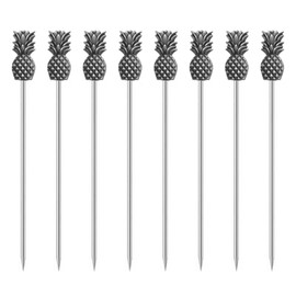 8Pcs Stainless Steel Creative Koala Cocktail Picks Reusable Toothpicks Fruit Picks Cocktail Sticks Toothpicks for Party Wedding Martini Drinks Fruit Sticks(Pineapple Ancient silver)