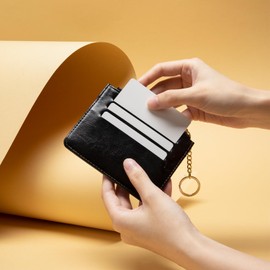 Vulkitty Slim Minimalist Women's Leather Wallet with Card Holder and Removable ID Window, Women's Purse with Zip and Key Fob Wallet with Front Pocket, black, Minimalist