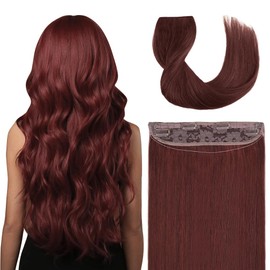 Invisible Wire Hair Extensions Real Human Hair - 16 Inch 80G Auburn Brown Transparent Fish Line Clip-Ins Hair Piece, 100% Remy Human Hair Extensions for Women