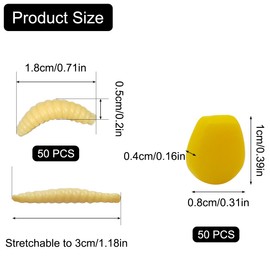 50 Pcs Fake Corn Carp Fishing Bait + 50 Pcs Soft Maggot Bait Bread Worm, Fake Corn & Worm Lures for Trout, Crappie, Pan Fish, Bluegill, Fishing Lure Set
