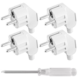 AXFEE Pack of 4 Euro Plugs, 250 V 16 A Euro Power Plug, Protective Contact Plug, Euro Plug for 8-10 mm Cable, IP44, Durable and Shatterproof (White)