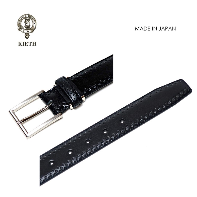 KIETH Men's Belt, Antique Style Punched Leather, Black, 1.3 inches