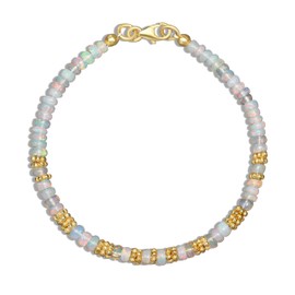 GOODSTONE JEWELS Natural Gemstone Rondelle Beaded Bracelet for Women, 925 Sterling Silver, 18K Gold Vermeil, 4-5 mm Beads, 6-8 Inch Size (White Opal - Silver, 7 Inch)