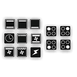 A Set of 13 Cooker Stickers E Hob Labelling Oven Cooking Switch Sign Symbols (R29/1) No. 2 White Symbols on Black Background, 10 x 10 mm