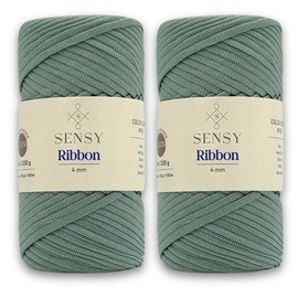 2 Skeins of Sensy Premium 4mm - 109 Yards 100% Polypropylene Macrame Ribbon, Crochet Bag Cord, Thread for Knitter (Sage)