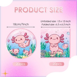 40Pcs Pink Cartoon Axolotl Birthday Party Decorations Reptile Animals Party Tableware Set Axolotl Party Paper Plates and Napkin丨Boys Girls Birthday,Baby Shower Axolotl Theme Party Supplies,Serve 20