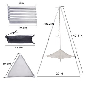 Outdoor aluminum alloy campfire tripod, portable camping barbecue grill, suitable for backyard, terrace, camping, cooking and other outdoor activities