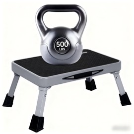 RV Step Stool Foldable 1-Step Ladder Sturdy Metal Stable Step Stool with a Non-Slip Platform Supports up to 500 lb with Non-Slip Rubber Feet, Easy to Carry