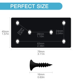 HOUYITOU 6PCS 3.11 x 1.57 inch Black Flat Mending Plate, Metal Bracket with Holes, Straight Steel Brace Fixing Joining Plate for Wood with 36PCS Screws