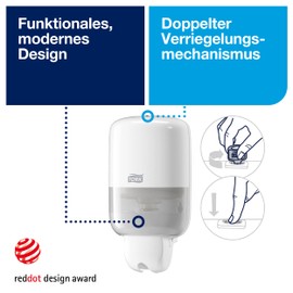 Tork Seifenspender Wandmontage für Seife und Hautpflegeprodukte Weiß S2, "Easy to use"-zertifiziert, Elevation Design, 561000
