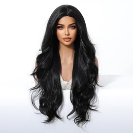Looxey Long Wavy Wig for Women 28 Inch Curly Hair Wig Natural Black Heat Resistant Soft Synthetic Wigs for Women Daily Use Party Cosplay ...1