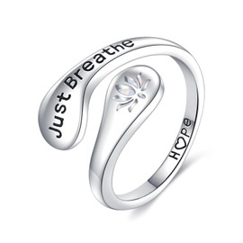 HUKKUN Just Breathe Ring 925 Sterling Silver Just Breathe Rings for Women Inspirational Jewelry Rings Personality Encouragement Jewelry for Women