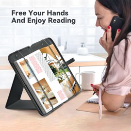 KDD KDD 3 in 1 Book Stand for Reading, Portable Book Sleeve for Book Lovers with Mesh Storage Bag and 3 Pen Slots, Lightweight Book Holder with Retaining Strap, Reading Accessories Fits Book and Tablet
