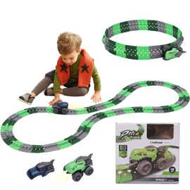 Siairo Autorennbahn Rennbahn Auto Spielset, Dinosaurier Auto Spielzeuge Inklusive 138 Stück Tracks Rennbahn Racetrack Spielset für Kinder, Geschenk Junge Kinderspielzeug ﻿