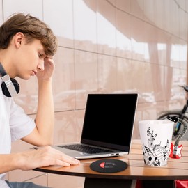 Maustic Guitar Mug, Music Gifts for Men Women, Guitar Gifts for Guitar Players, Christmas Birthday Gifts for Music Lovers, Music Teacher Gifts, Ceramic Mug 13 Oz with Vinyl Record Coaster (Red Guitar)