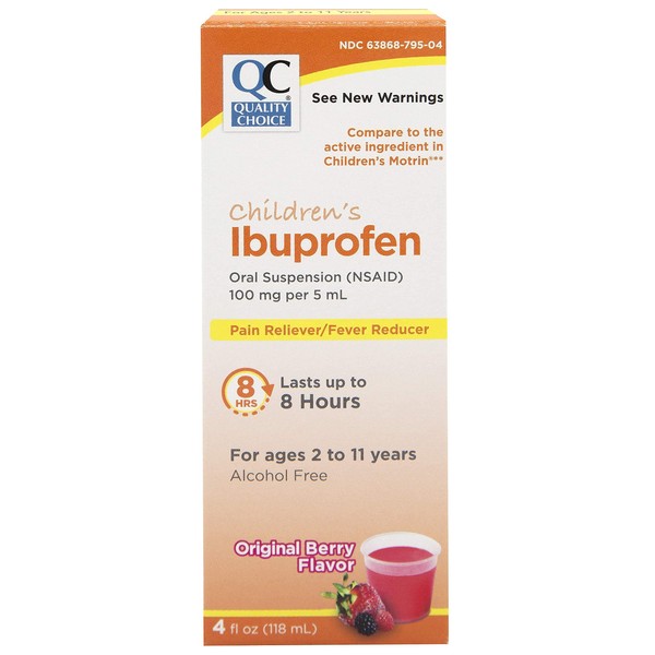 Quality Choice Children's Ibuprofen 100mg Oral Suspension, Pain and Fever Reducer, Original Berry Flavor 4 FL OZ