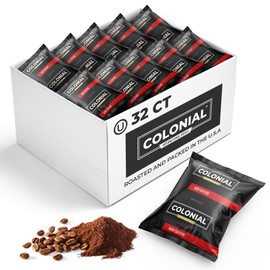 Colonial Coffee 32 Count Single Pot Coffee Packets – 100% Arabica High Caffeine Medium-Dark Roast | Pre-Measured Frac Packs for 12 Cup Maker | Bulk Ground Gourmet Coffee for Home & Office
