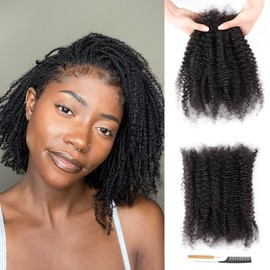 2 Packs Afro Kinky Bulk Human Hair 20 Inch 50g/Pack 100% Human Hair for Micro Locs,Mini Kinky Twist,Braiding Hair,Dreadlock Extensions,Repair Locs (Natural Black)