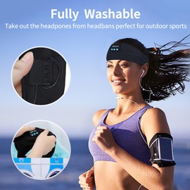 Sleep Headphones Bluetooth Sports Headband, Adjustable Wireless Bluetooth 5.2 Music Sleeping Headbands with Ultra-Thin HD Stereo Speakers Perfect for Workout, Jogging, Yoga, Insomnia, Air Travel Black