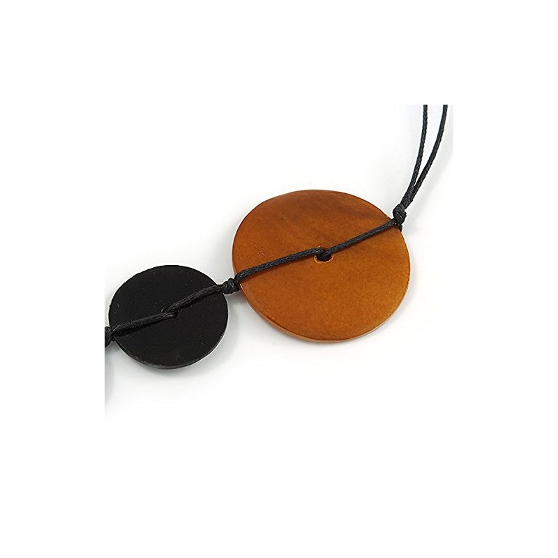 Avalaya Brown/Black Coin Shape Shell Bead Cord Necklace - 76cm